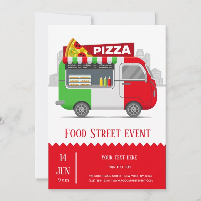 Invitation Pizza de rue pour camion de nourriture (Devant)