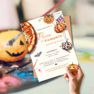 Invitation Pizza d'Halloween moderne et fête de la peinture C