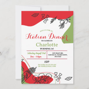 Invitation Pizza Dîner Italien Anniversaire Fête Déjeuner