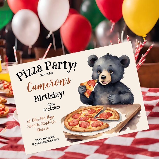 Invitation Pizza d'ours de bois mignonne fête d'anniversaire (Créateur téléchargé)