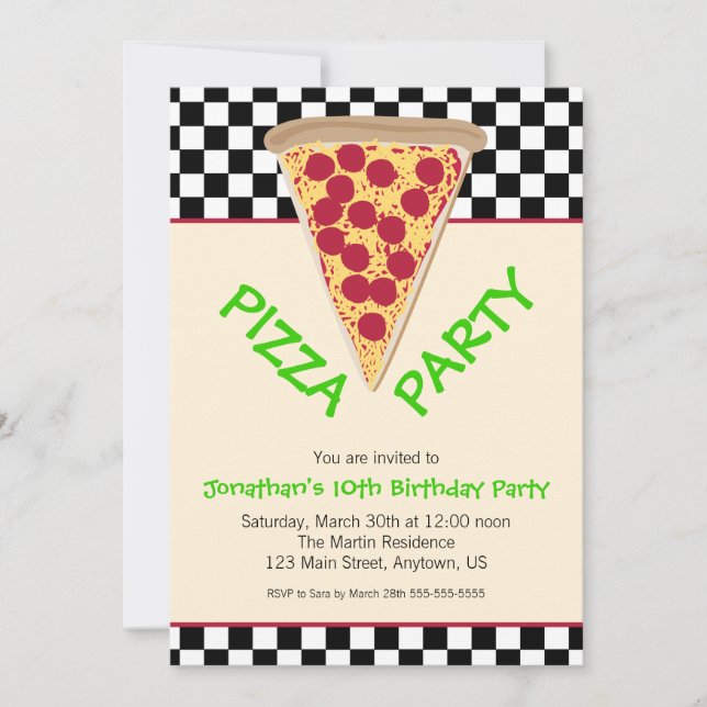 Invitation Pizza en tableau noir et blanc (Devant)