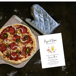 Invitation Pizza en tranches rustiques & Bières & Baby shower