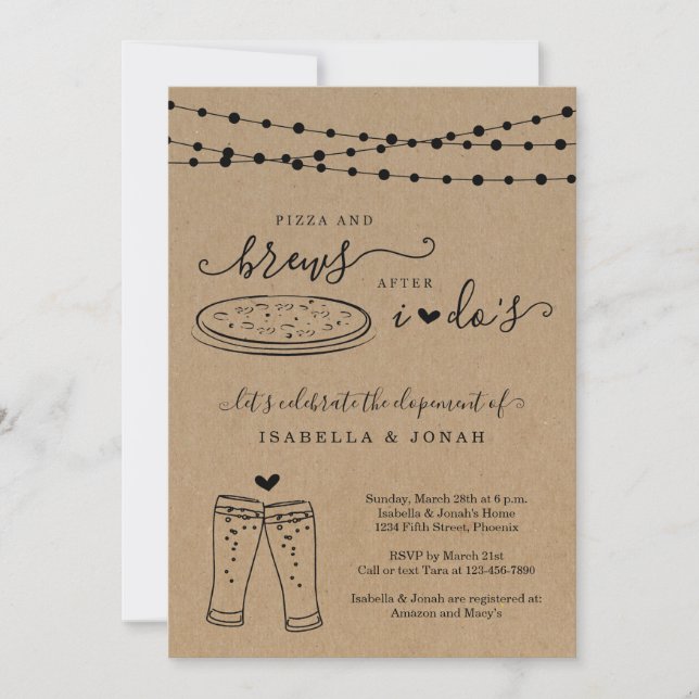 Invitation Pizza et boissons après le mariage Réception seule (Devant)