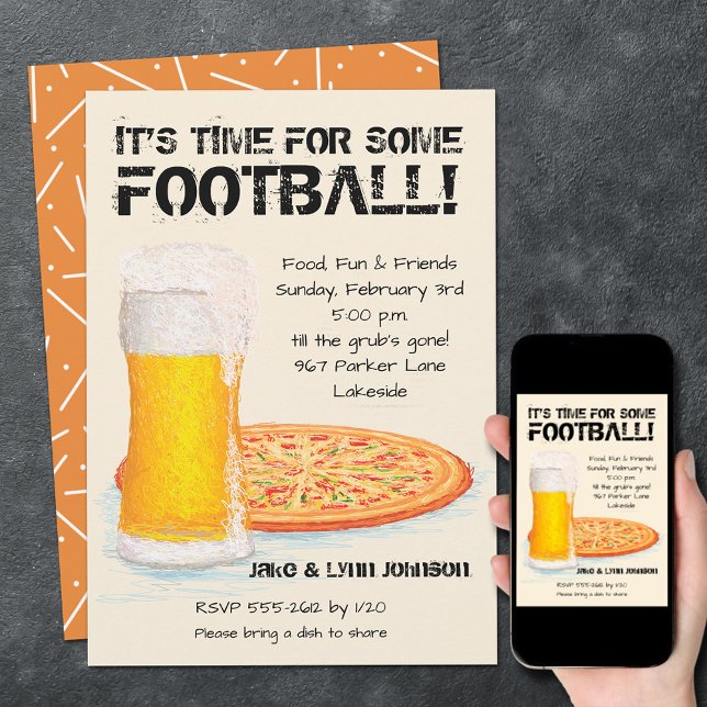 Invitation Pizza et football de la bière (Pizza and Beer Football Game Day Party Invitations)
