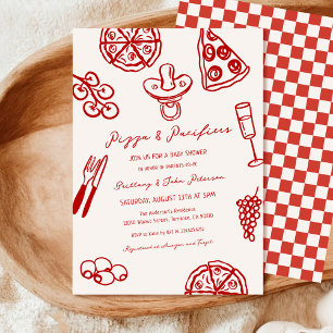 Invitation Pizza et Pacificateurs Pizza Baby shower à thème