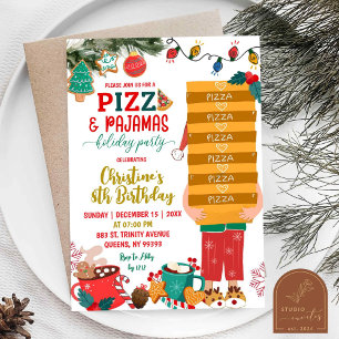 Invitation Pizza et Pyjamas Anniversaire de Noël