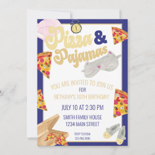 Invitation Pizza et Pyjamas Stwood Party Sleepover Anniversai