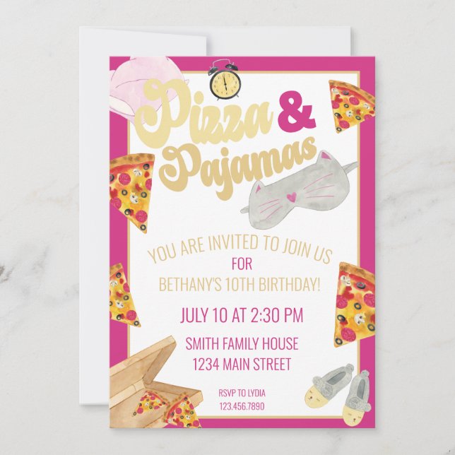 Invitation Pizza et Pyjamas Stwood Party Sleepover Anniversai (Devant)