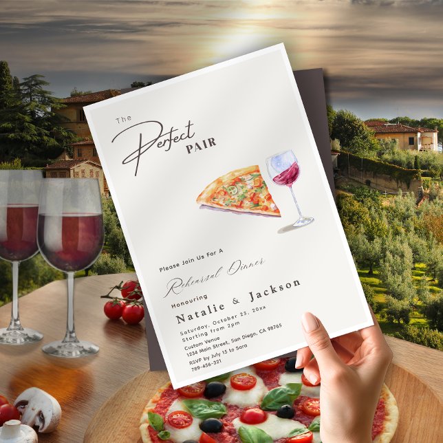 Invitation Pizza et Vin La Répétition de Dîner Parfaite (Pizza and Wine The Perfect Pair Rehearsal Dinner Invitation)