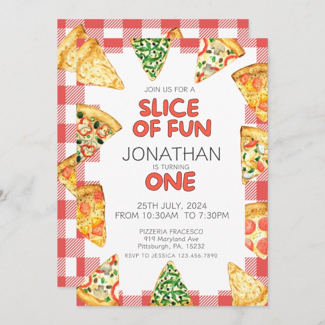 Invitation Pizza fête d'anniversaire (Devant / Derrière)