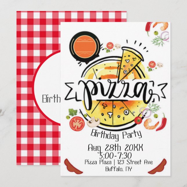 Invitation Pizza fête d'anniversaire (Devant / Derrière)