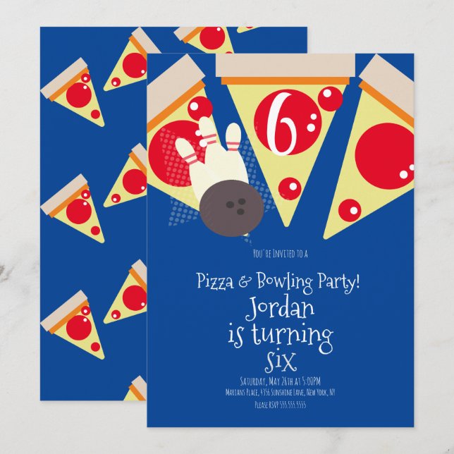 Invitation Pizza Géométrique Slices Party Bowling Anniversair (Devant / Derrière)