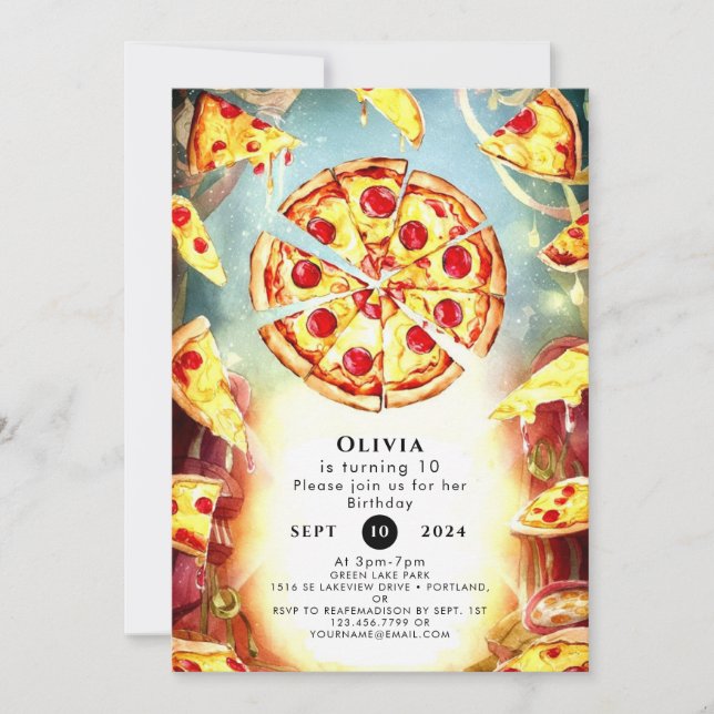 Invitation Pizza magique pour enfants Anniversaire (Devant)