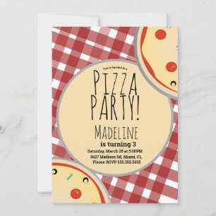 Invitation Pizza moderne fête d'anniversaire Plaid Red Invita