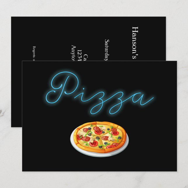 Invitation Pizza Neon (Devant / Derrière)