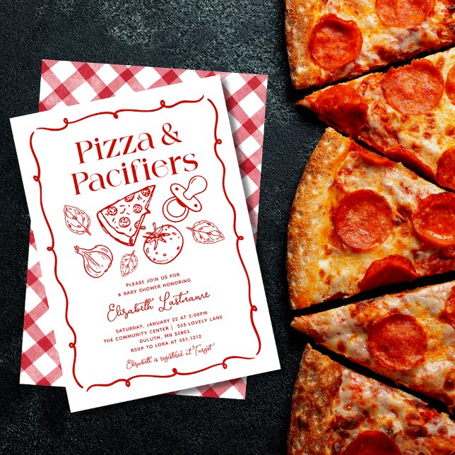 Invitation Pizza & Pacifiers Hand Drawn Italian Baby Shower (Pizza & Pacifiers Hand Drawn Italian Baby Shower Invitation)