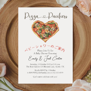 Invitation Pizza Party Baby shower Coeur Aquarelle Simple