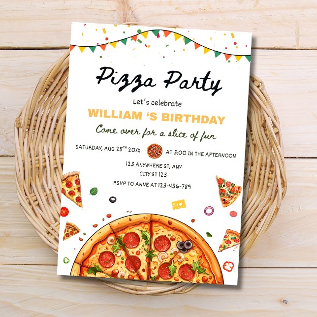 Invitation Pizza Party Birthday Invitation, Food Theme Barty (Créateur téléchargé)