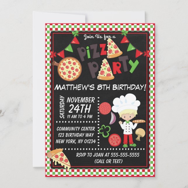 Invitation Pizza Party Blond Boy Anniversaire de enfant Party (Devant)