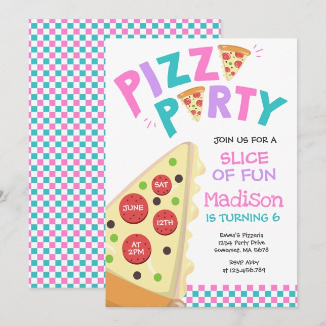 Invitation Pizza Party Pizza fête d'anniversaire (Devant / Derrière)