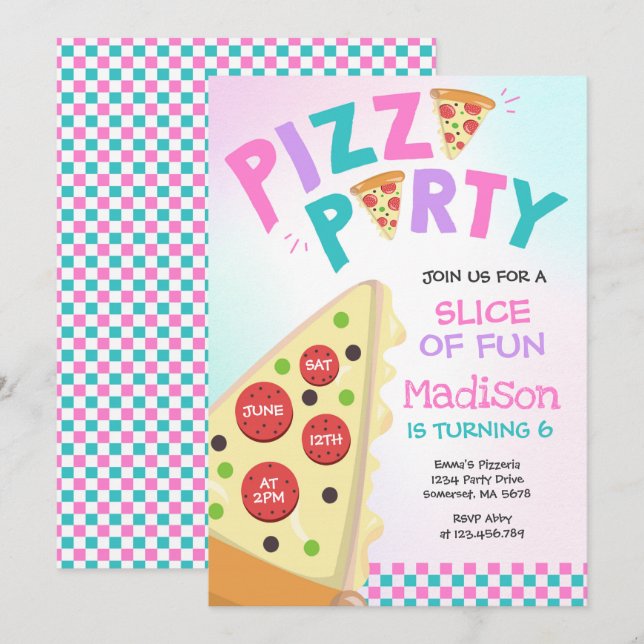 Invitation Pizza Party Pizza fête d'anniversaire (Devant / Derrière)