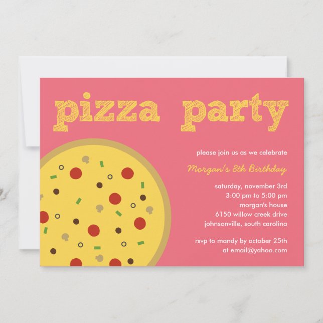 Invitation Pizza Party (Rose) (Devant)