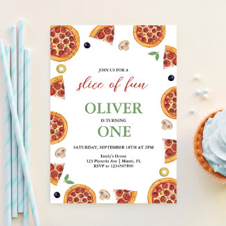 Invitation Pizza Party, Slice Fun ONE Pizza Party Anniversair