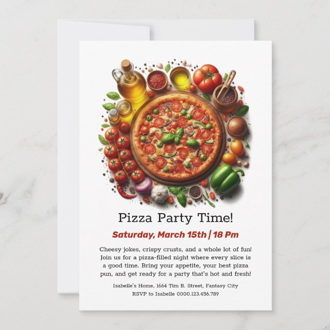 Invitation Pizza Party Time Une tranche de plaisir attend l'i (Devant)