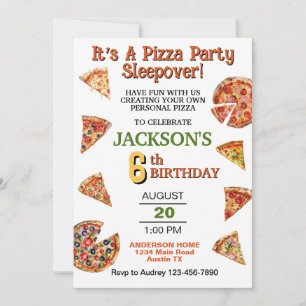 Invitation Pizza Pie Slice Slepover N'importe quel âge Annive
