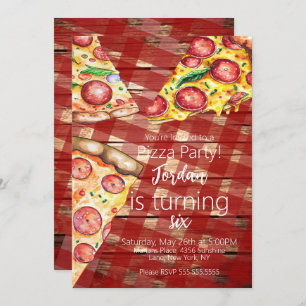 Invitation Pizza Pie Slices Anniversaire Jour de fête Script