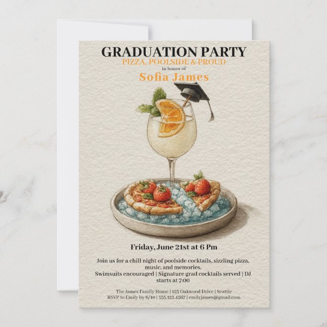 Invitation Pizza Pool Cocktail Graduation Celebration  (Devant)