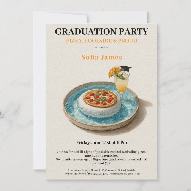 Invitation Pizza Pool Cocktail Graduation Celebration  (Devant)