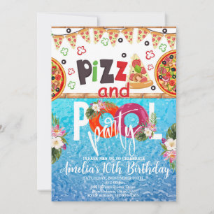 Invitation Pizza Pool Party Anniversaire, Pool Party Annivers