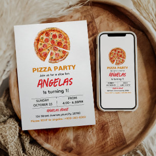 Invitation Pizza pour bébés tranche moderne 1er anniversaire
