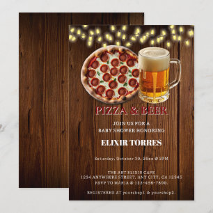 Invitation Pizza rustique & Baby shower de bière