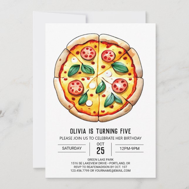 Invitation Pizza simple à imprimer Anniversaire (Devant)