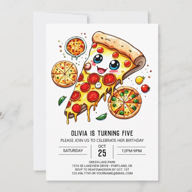 Invitation Pizza simple en bouche Anniversaire (Devant)