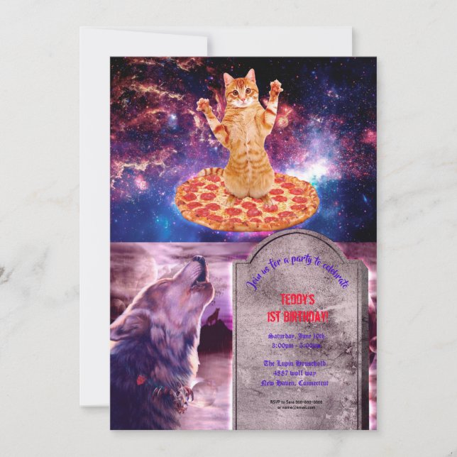 Invitation Pizza space cat (Devant)