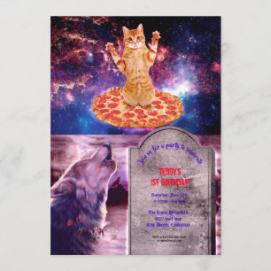 Invitation Pizza space cat