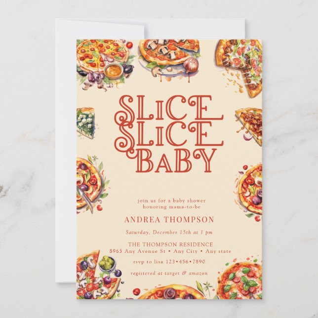 Invitation Pizza | tranche | Baby shower non sexiste (Devant)