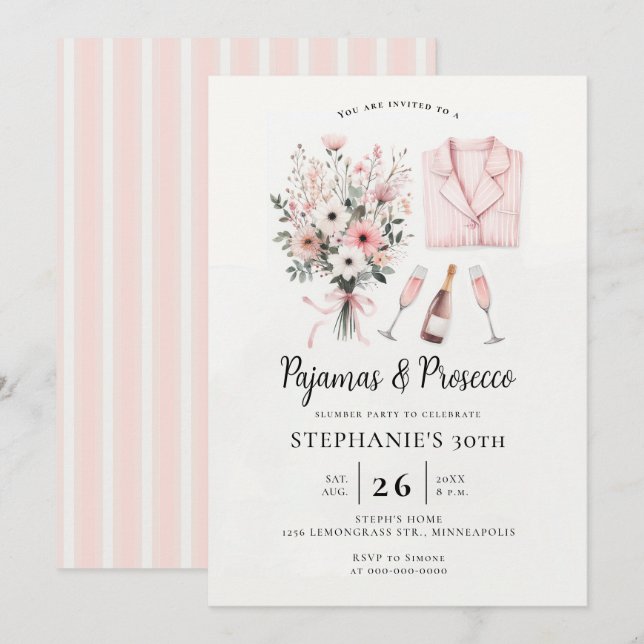 Invitation PJ Sleepover Adulte Pajamas Prosecco 30e anniversa (Devant / Derrière)