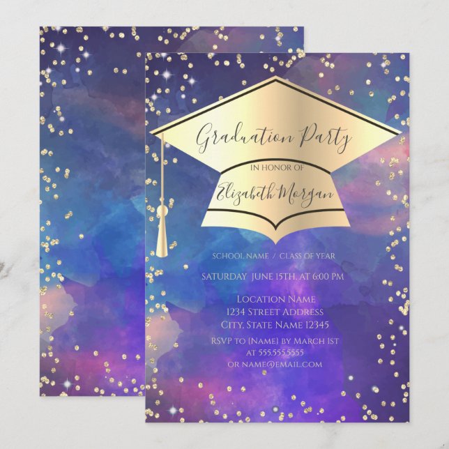 Invitation Plafond de graduation, Diamants Peinture Splash Gr (Devant / Derrière)