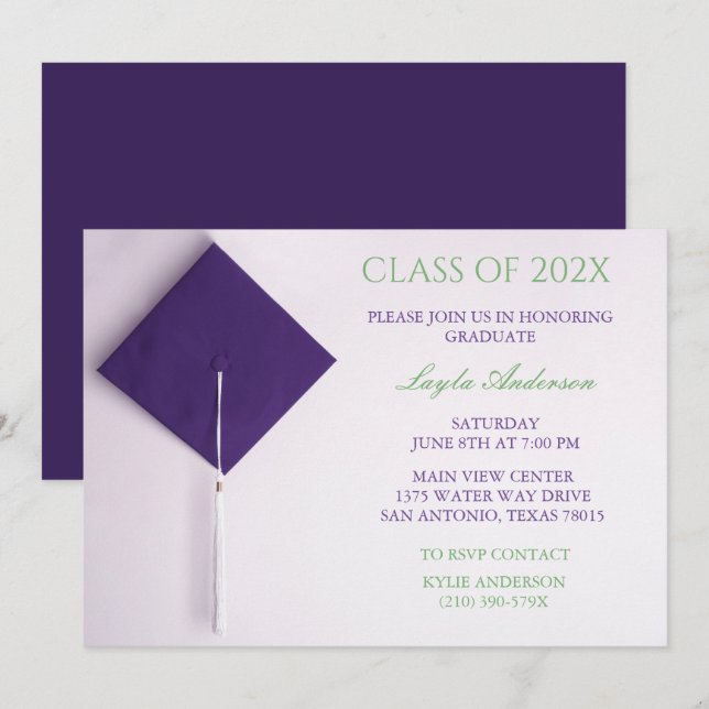 Invitation Plafond de graduation pourpre (Devant / Derrière)