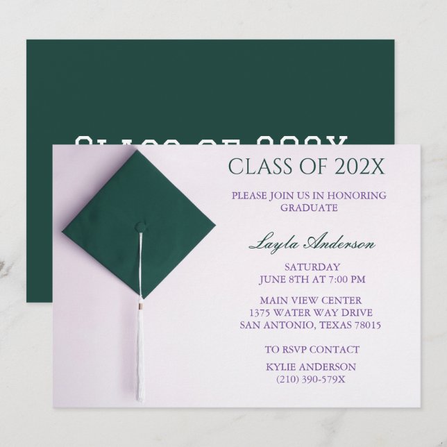 Invitation Plafond de graduation turquoise (Devant / Derrière)