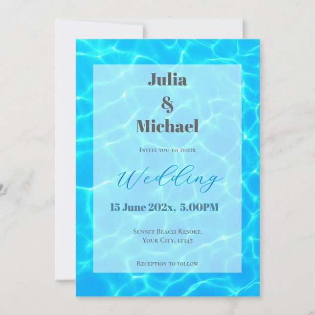Invitation Plage à l'eau bleue & thème océanique pour mariage (Devant)