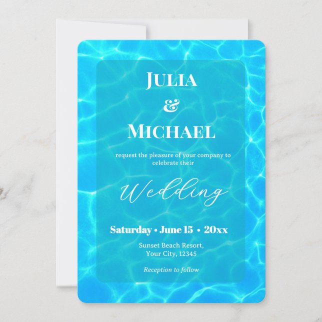 Invitation Plage à l'eau bleue & thème océanique pour mariage (Devant)