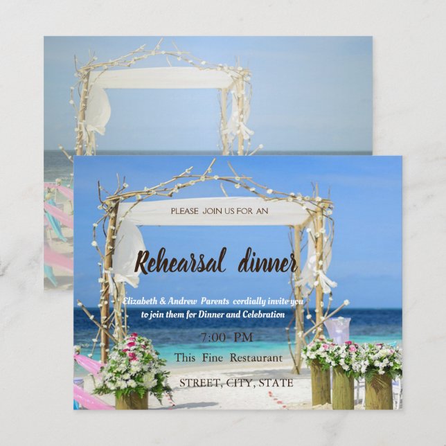 Invitation Plage Arbor Floral Mariage Dîner de répétition (Devant / Derrière)