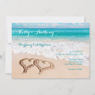 Invitation Plage avec Coeurs sur le Mariage de sable