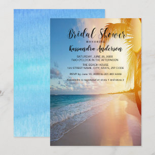 Invitation Plage Avec Fête de l'mariée De Coucher De Soleil D