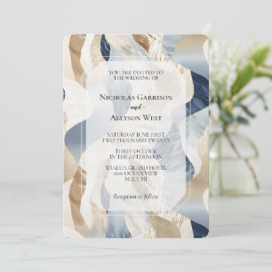 Invitation Plage bleu crème sable ivoire Mariage Abstrait
